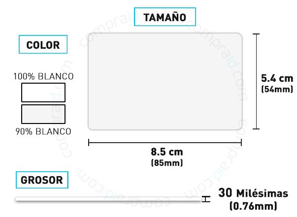 Las tarjetas pvc blancas calidad estándar tienen la medida y grosor de una tarjeta de crédito normal