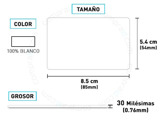 Las tarjetas Zebra 104523-111 son del tamaño y grosor similar al de una tarjeta de crédito normal