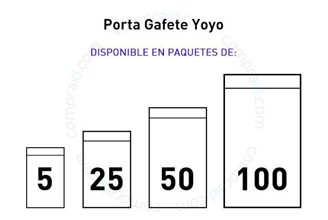 porta gafete de yoyo disponibles en paquetes de 5, 25, 50 y 100 piezas