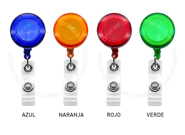 Yoyo porta credencial translúcido disponible en color azul, naranja, rojo y verde